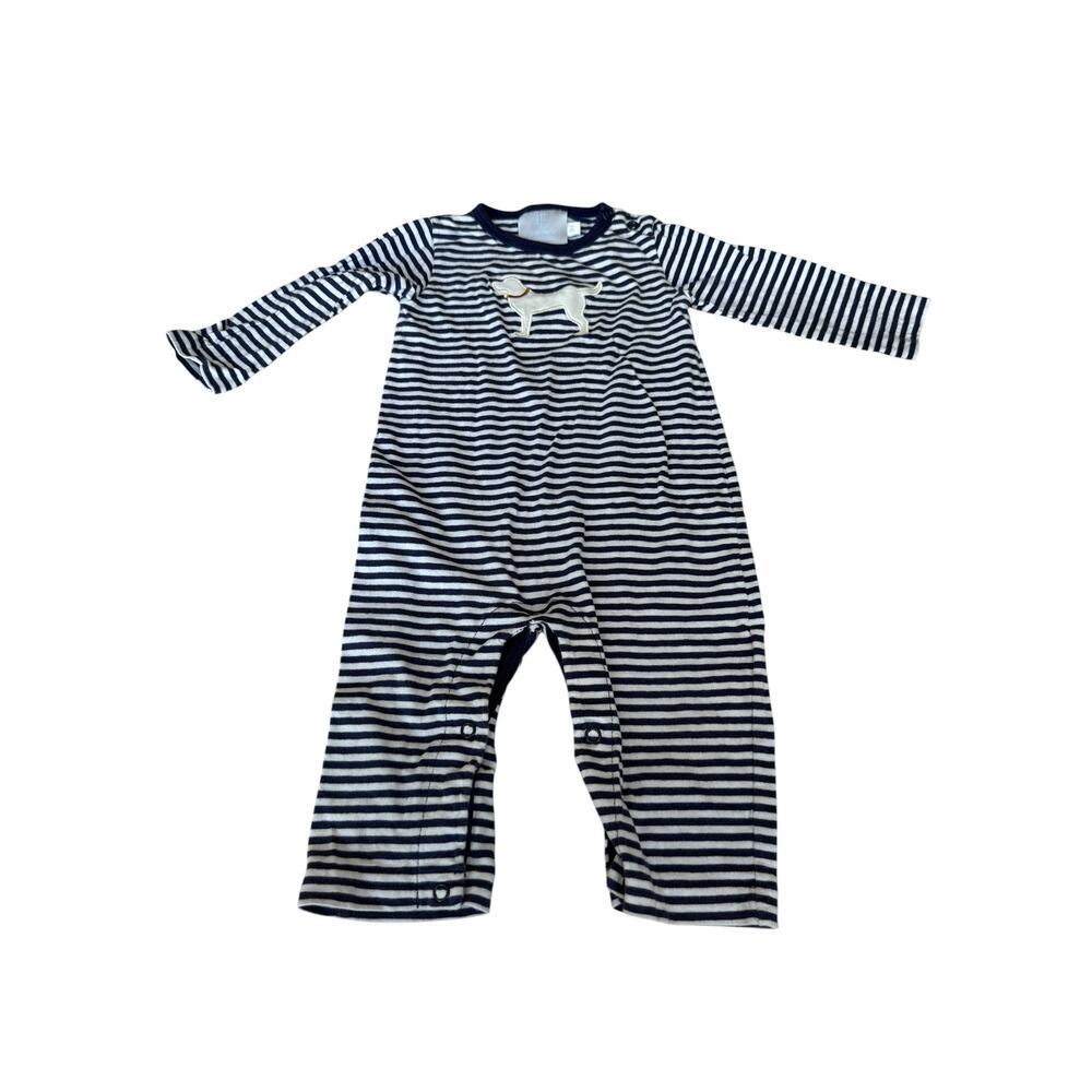 Little English Baby Black White Lab Striped Romper Size 9M